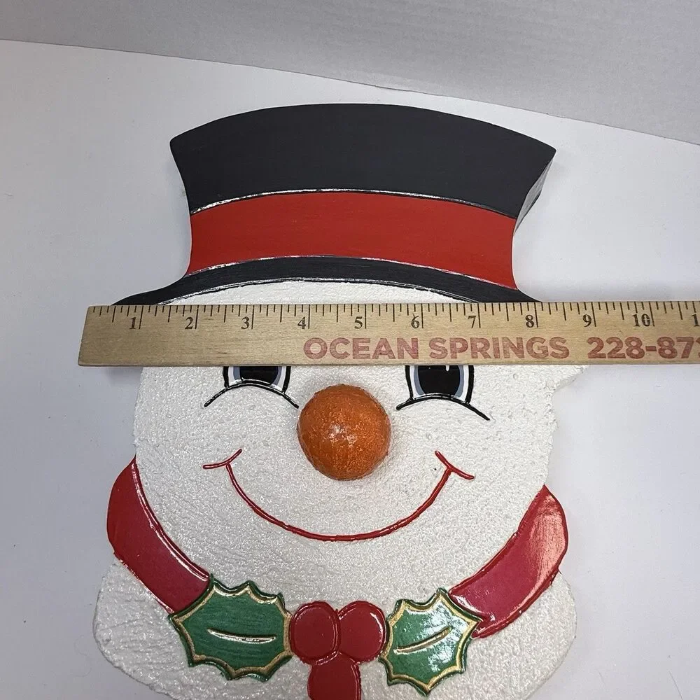 Vintage Hand Painted Ceramic Snowman Wall Hanging Christmas Decor Plaque